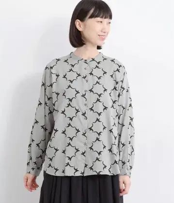 재인하 카모메 코드코튼 블라우스 그레이 에이카 나츄란