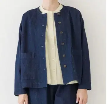 클레어델리스 코튼 린넨 데님 밴드 카라 자켓