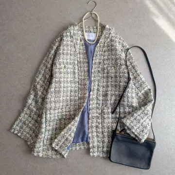 베이세스톡 심플리시떼 트위드 노카라 자켓 봄 프린지