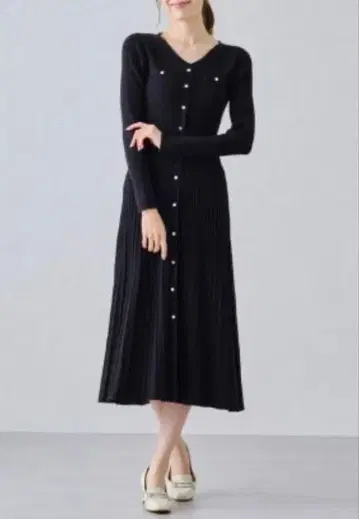 블랙 롱 니트 원피스 긴팔 미슈마슈