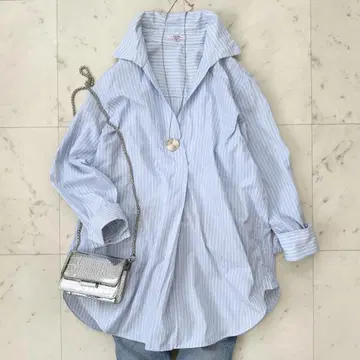 23구 canclini 코튼 스트라이프 스키퍼 셔츠 38 블루