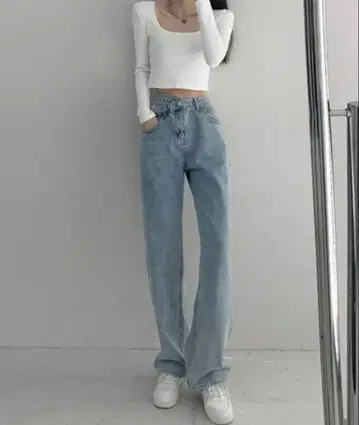 하이웨스트 크로스 데님 팬츠