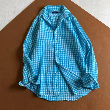 현행 폴로 랄프로렌 포니 자수 린넨 깅엄 체크 셔츠 빅