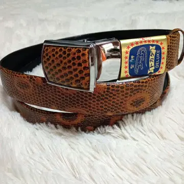 미사용 도마뱀 문양 벨트 리자드 천연 가죽 브라운 레트로 빈티지
