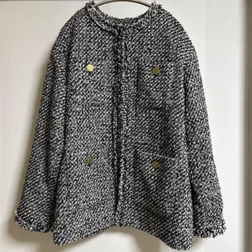 리브 드와 트위드 프린지 자켓 노카라 세레모니 포멀