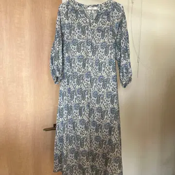 Samansa Mos2 페이즐리 무늬 롱 원피스 블루