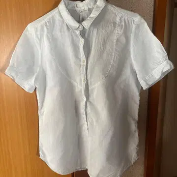 forte_forte 블루 스트라이프 반팔 코튼 실크 블라우스