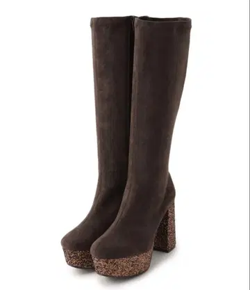 ESPERANZA 브라운 통굽 롱 부츠 하이힐 10cm