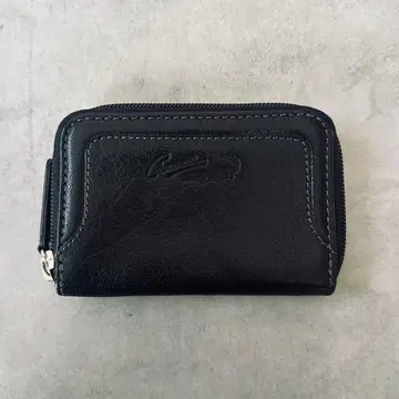 Crocodile 올 가죽 라운드 지퍼 코인 케이스 동전 지갑 블랙