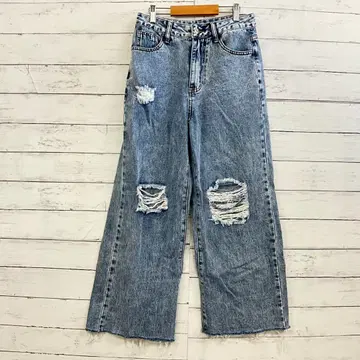 SHEIN 와이드 데님 XS 데미지 크러쉬 하이웨스트 봄/여름 파랑