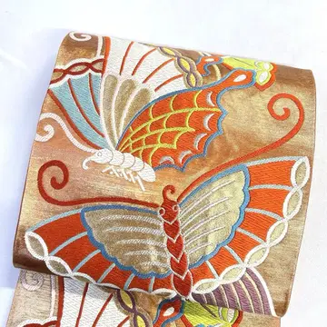 후쿠로 오비 후리소데 오비 당초 나비 금실 은실 기모노 032tz