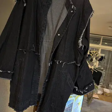 블랙 데님 자켓 L 사이즈 프린지 가공