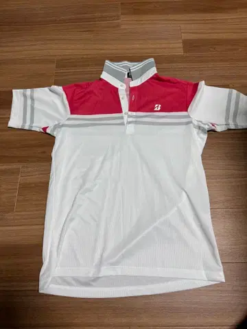 브릿지스톤 피케 셔츠 L 사이즈 화이트/레드/그레이