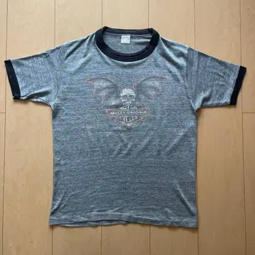 레어 70s 할리데이비슨 스컬 링거 티셔츠 멜란지 M