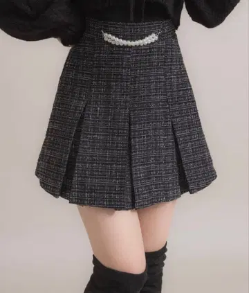 DearMyLoveRose 펄 체인 트위드 플리츠 스커트