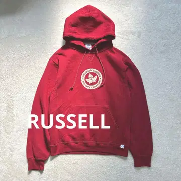 RUSSELL 러셀 버건디 로고 후드티 풀오버 S 사이즈