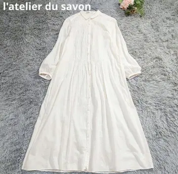아틀리에 드 사봉 세탁 가능한 핀턱 카라 부착 셔츠 원피스 롱 기장