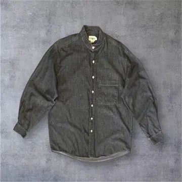 90'S J.CREW 구택 블랙 샴브레이 밴드 카라 셔츠