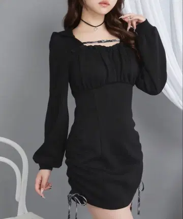 유메텐보 DearMyLoveRose 요크 개더 후드 미니 원피스 3L