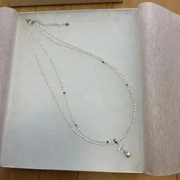 펄 장식 이중 체인 목걸이