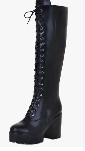 블랙 레이스업 롱 부츠
