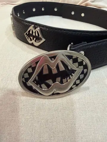 가죽 벨트 입술 디자인 버클 블랙 실버