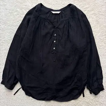 새상품급 Lisette 리제타 린넨 블라우스 블랙 개더 일본제