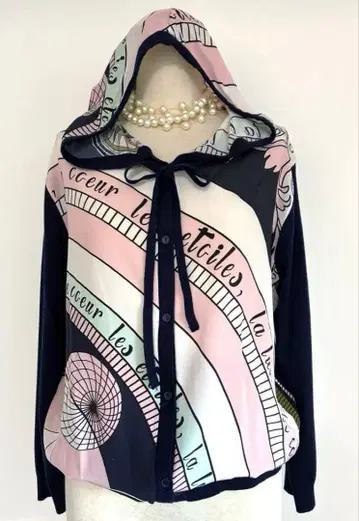 실크 프린트 후드티 가디건 미사용 L