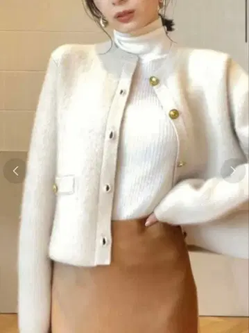 anuans 라쿤 노카라 니트 자켓 아이보리