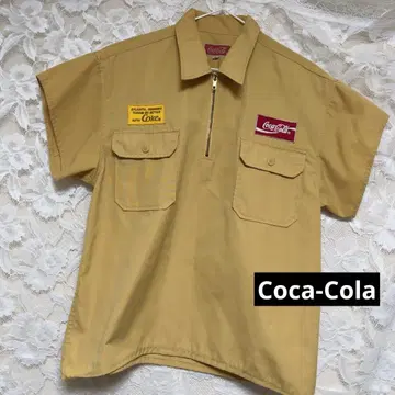 90s 코카콜라 하프 지퍼 반팔 셔츠 베이지 구제 의류 L