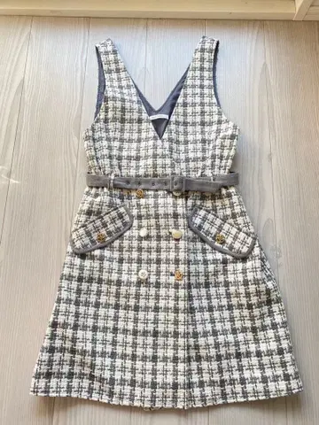 REDYAZEL 트위드 오버롤 스커트 여성용 M 벨트 포함