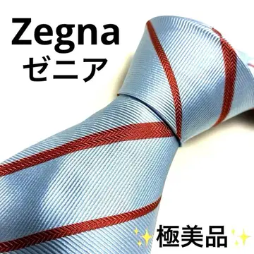 [ 컨디션 최상 ] 고급 제냐 넥타이 라이트 블루 브라운 스트라이프 실크