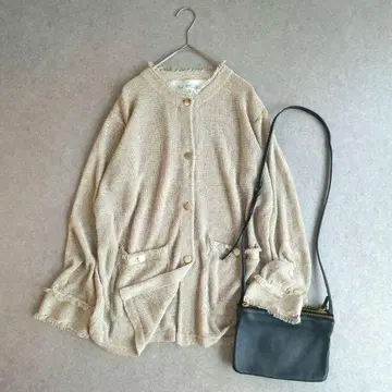 노리즈 리에 거울 린넨 기마 가공 프린지 니트 자켓 가디건