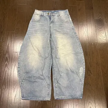 라이트 블루 배기 데님 벌룬 데님 한국 스트릿 캐주얼 해외