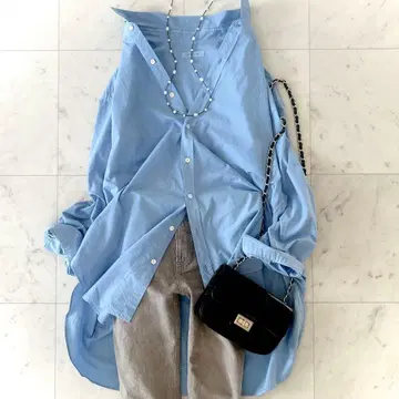 새상품급 plage 플라주 코튼 긴팔 셔츠 빅 실루엣 블루