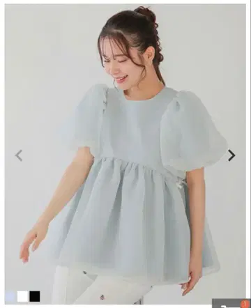 크링클 시어 오간자 페플럼 상의 블루