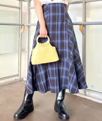 로페피크닉 체크 세미 머메이드 스커트 블루