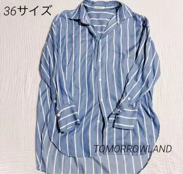 투모로우랜드/MACPHEE 블루 화이트 스트라이프 긴팔 셔츠 36 사이즈