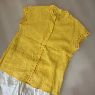 DoCLASSE 스키퍼 셔츠 린넨 100% 옐로우 컬러 스캘럽 자수