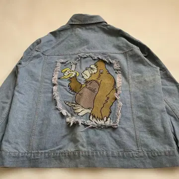 고릴라 자수 데님 자켓 커버올 라이트 블루 프리