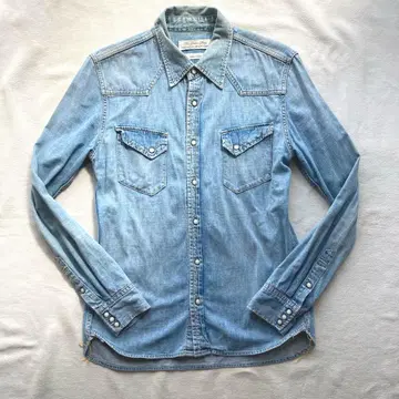 레미레리프 빈티지 가공 웨스턴 데님 셔츠 L 터콰이즈 네이비