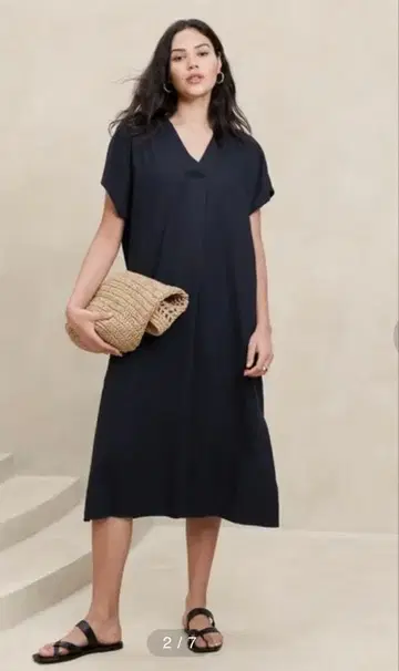 BANANA REPUBLIC 린넨 블렌드 카프탄 미디 원피스