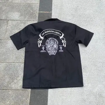 멕시칸 스컬 자수 크로스 셔츠 반팔 블랙 M