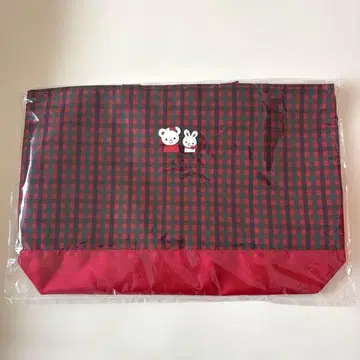 미사용 새상품 파밀리아 가로형 백 토트백 레슨백 빨간색 계열 체크