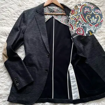 컨디션 최상 더반 테일러드 자켓 멜란지 린넨 페이즐리 무늬 그레이 M