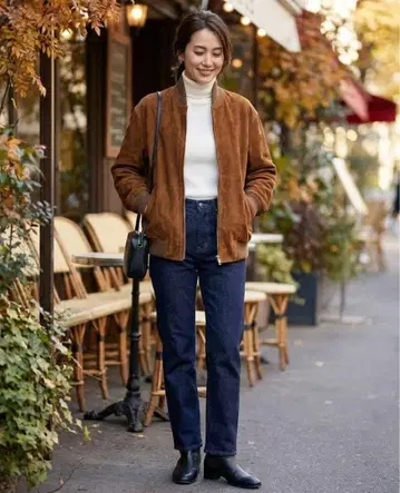 G7349*파르티나 천연 가죽 스웨이드 블루종 자켓 브라운 브라운 LL