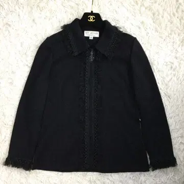 ST.JOHN 튤 프릴 산타 니트 집업 자켓