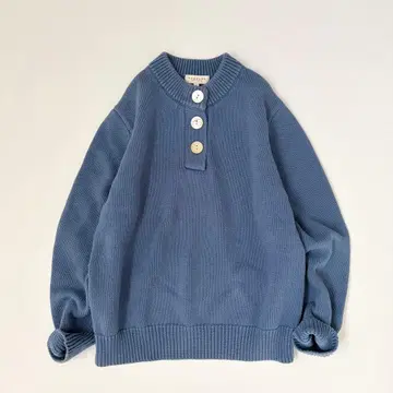 DEMYLEE 코튼 니트 헨리넥 블루 루즈핏 고급 봄 니트