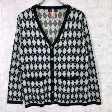 jasmi Silk 레트로 모드 구제 의류 아가일 실크 가디건