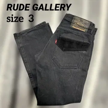 RUDE GALLERY 가죽 포켓 블랙 데님 팬츠 사이즈 3